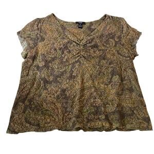 Y2K 2000s Green Paisley Ruched Bust Top Plus Sz 2X Forest Fairy Goblin Grunge